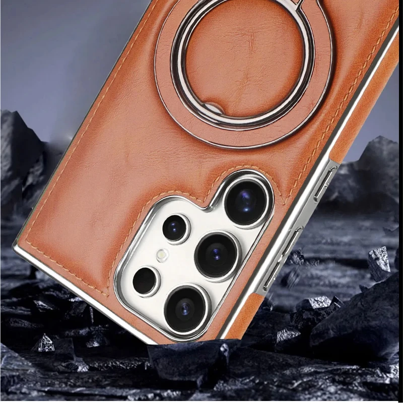 Business Premium Bracket Magnetyczne skórzane etui na telefon do Samsung Galaxy S24 S23 Ultra Plus Bumper Shockproof Plating Covers