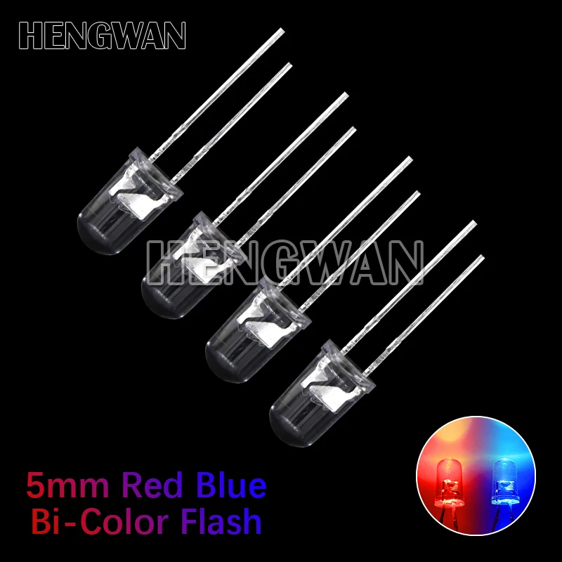 50pcs F5 5mm Flash Red Blue Bi-Color Light Emitting Diode Automatic Flashing LED Flash Control Blinking 5 mm DIY