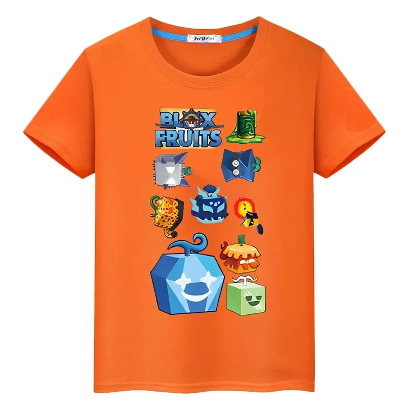 L2025l هالوين لعبة جديدة Blox الفواكه بلوزات قصيرة 100% القطن تي شيرت للأطفال الصبي 10 سنوات أنيمي تيز فخر التي شيرت y2k قطعة واحدة k #4