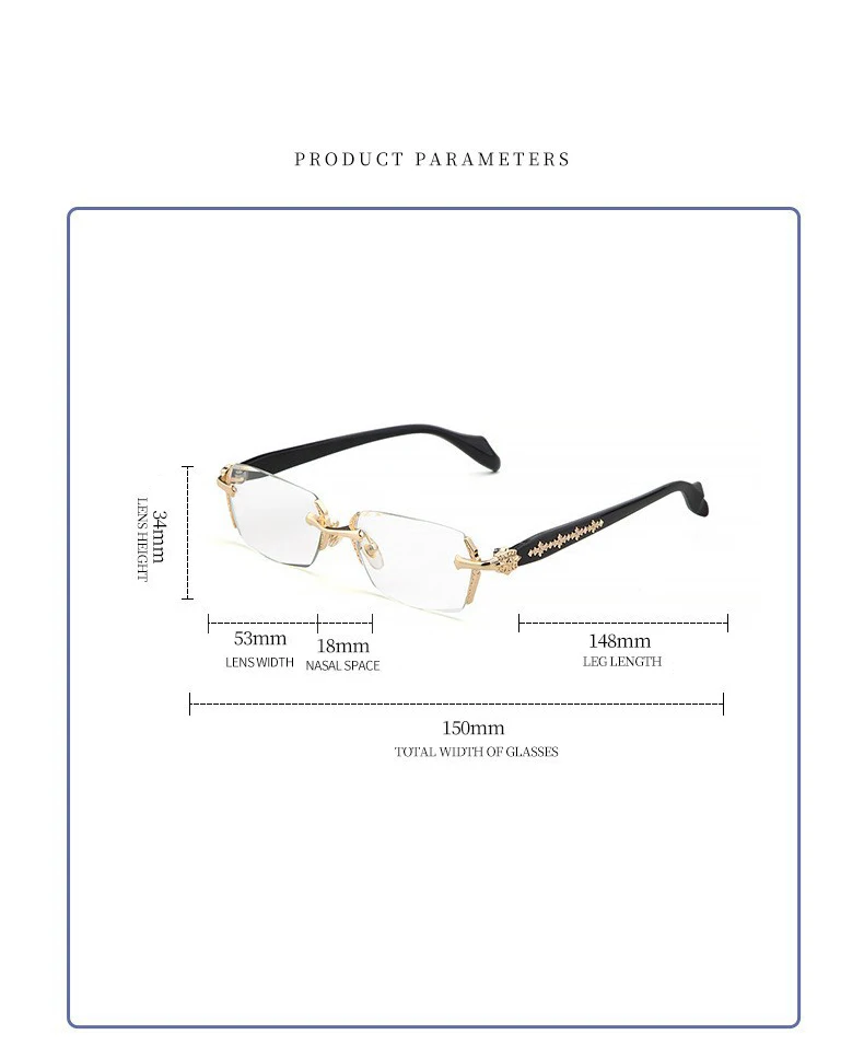 2024 Retro Rahmenlose Ultra Licht Frauen Männer Lesebrille Blockieren Blau Licht Computer Presbyopie Brillen Brillen + 1,0.. + 4,0 – Detail 4