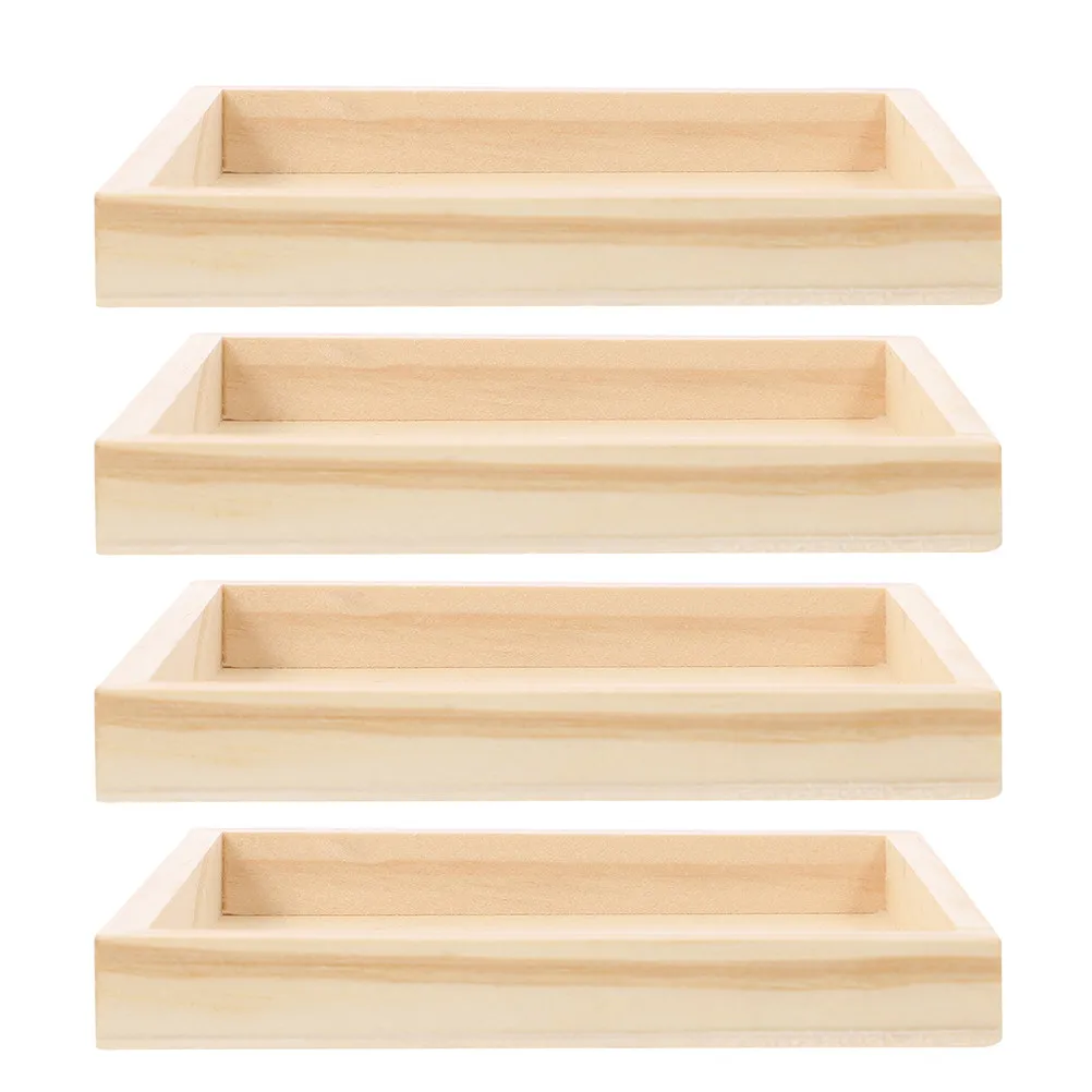 

4Pcs Puzzle Trays Wooden Square Sorting Blocks Storage Organizers Unfinished Wooden Nested Serving Trays