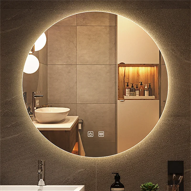 

Round Smart Mirror Frameless Silver Ornaments Demist Aesthetic Round Backlit Vanity Mirror Bathroom Wandstickers Home Products