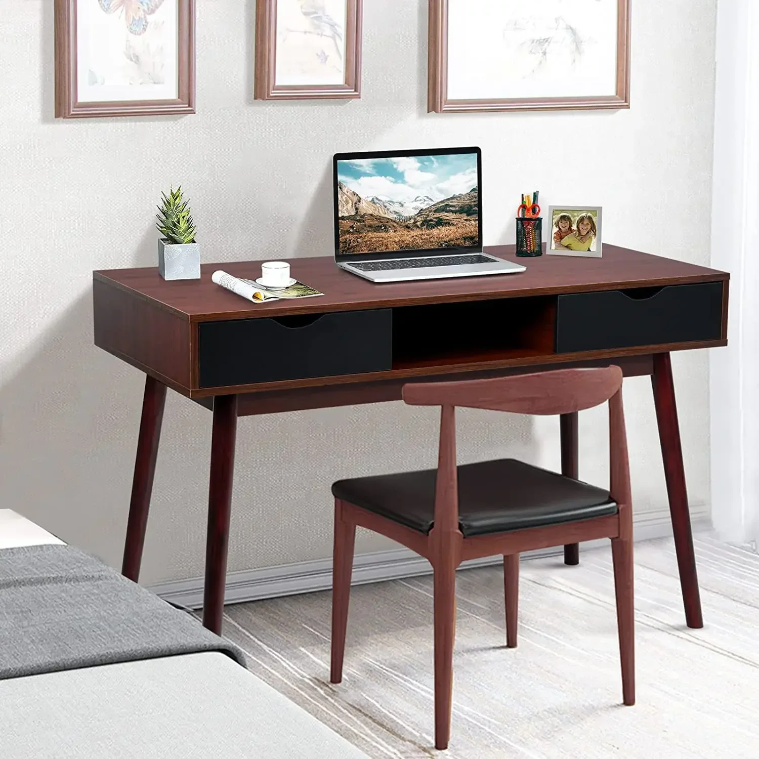 Simple Wood Home Office Corner Computer Desk with Two Drawers