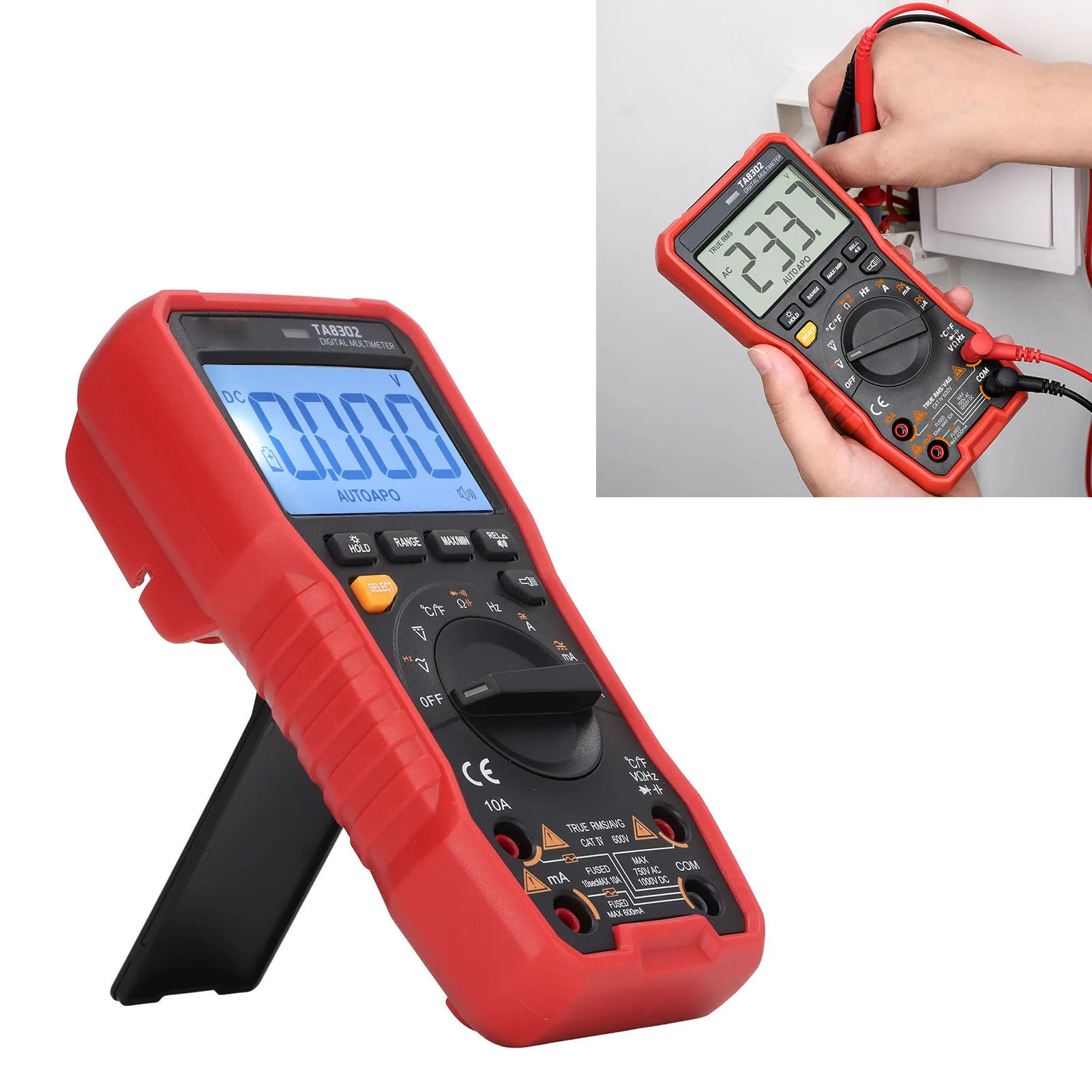 Digital Multimeter TA8302 True for rms AC DC Voltage Current Resistance Capacitance Frequency Measurement with NCV Detection