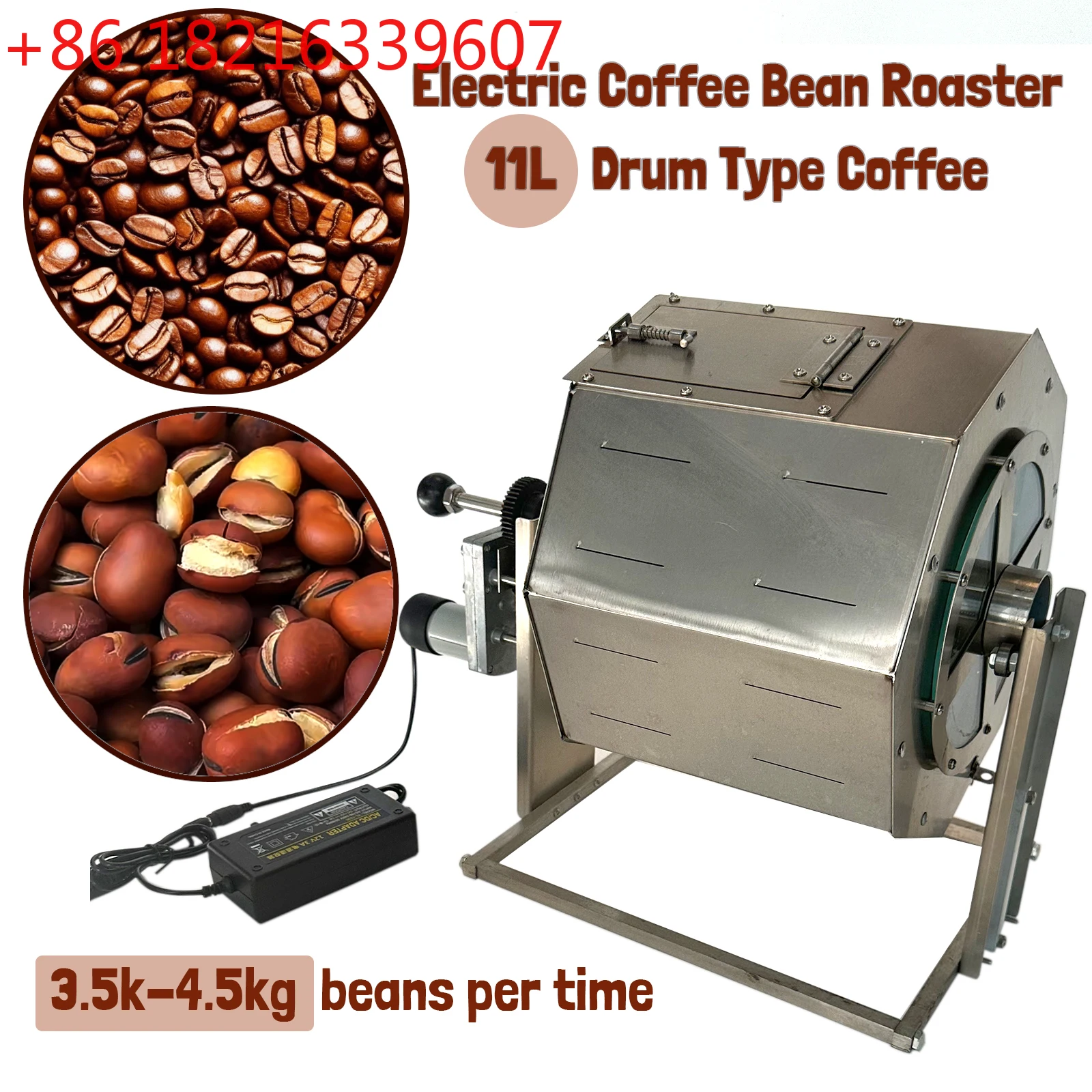 Electric roaster Coffee beans Roaster Small roaster Automatic rotation Stainless steel For Home Commercial Use 11L big capacity
