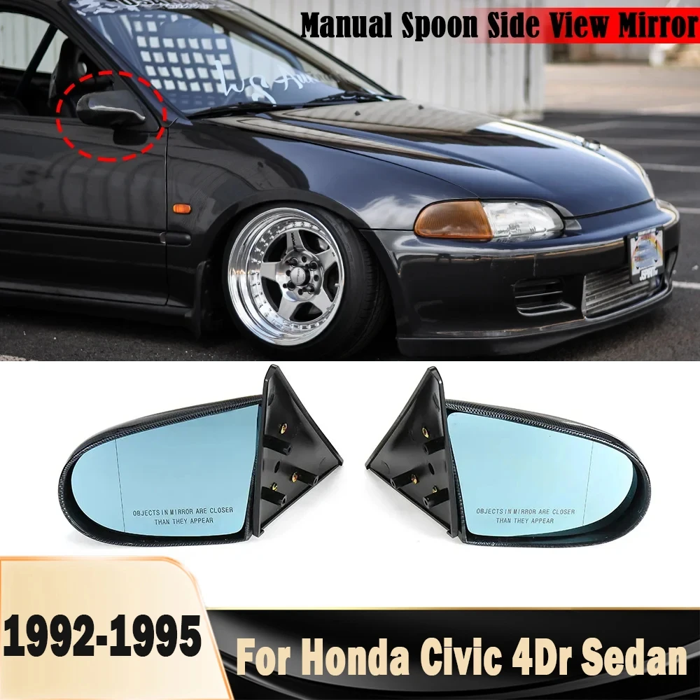 Spoon Style Car Rearview Mirror Manual Adjustable Side Wing View Mirror Assembly For Honda Civic 1992 1993 1994 1995 4Dr Sedan