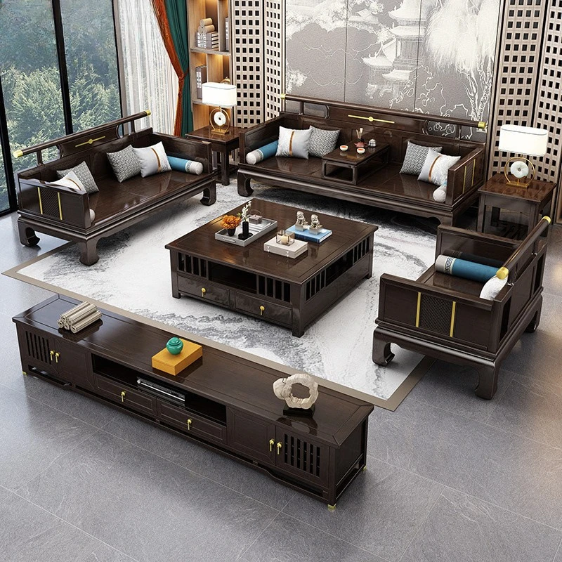 Solid wood sofa combination Arhat bed living room household size apartment winter and summer dual-purpose zen high-end