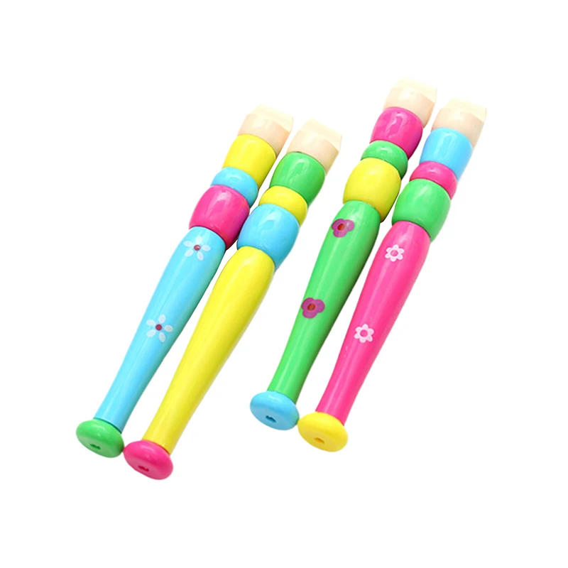 1PC Kids Wooden Flute Toys Cartoon 6-Holes Flute Sound Woodwind Musical Instrument Toy for Children Gift Random Color