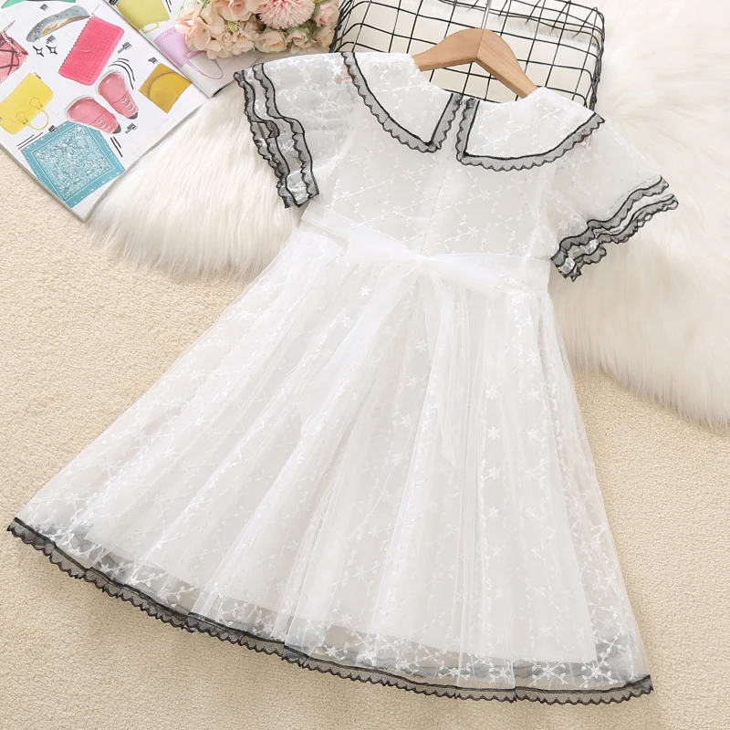 Summer Kids Lace Dresses for Girls Clothes Teenagers Princess Short Sleeve Party Dress Baby Children Costumes 6 8 10 11 12 Years