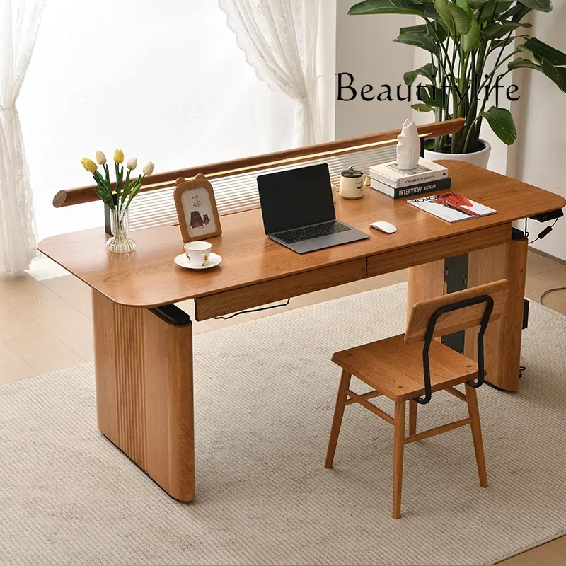 

North America Cherrywood Simple Intelligent Lifting Desk Computer Desk Double Motor Desk All Solid Wood