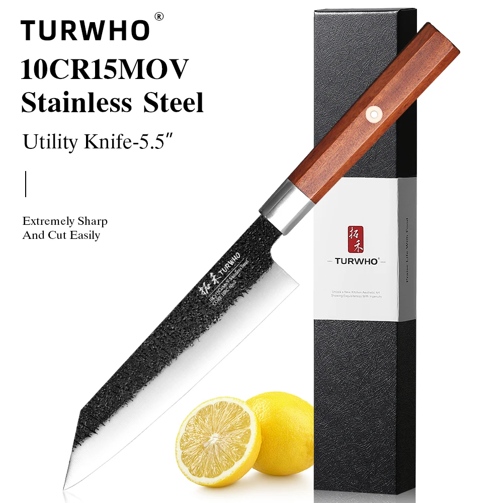 Image of TURWHO 5,5-Zoll-Allzweckmesser aus 10Cr15MoV-Edelstahl, Küchenmesser, VG10-Schneider, zum Schälen von Obst, zum Schneiden von Gemüse, zum Kochen