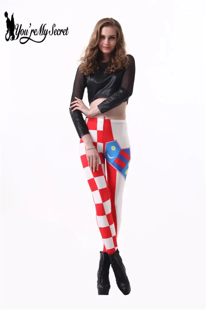 [You 'M My Secret] Legging Wanita Musim Semi dan Musim Gugur Langit Berbintang Tipis Cetak Digital Bendera Kroasia Legging Pengangkat Jarahan Seksi