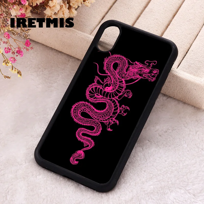 Iretmis 5 5S SE 2020 Phone Cover Case for iPhone 6 6S 7 8 Plus X Xs XR 11 12 13 MINI 14 Pro Max Silicone Black Pink Dragon