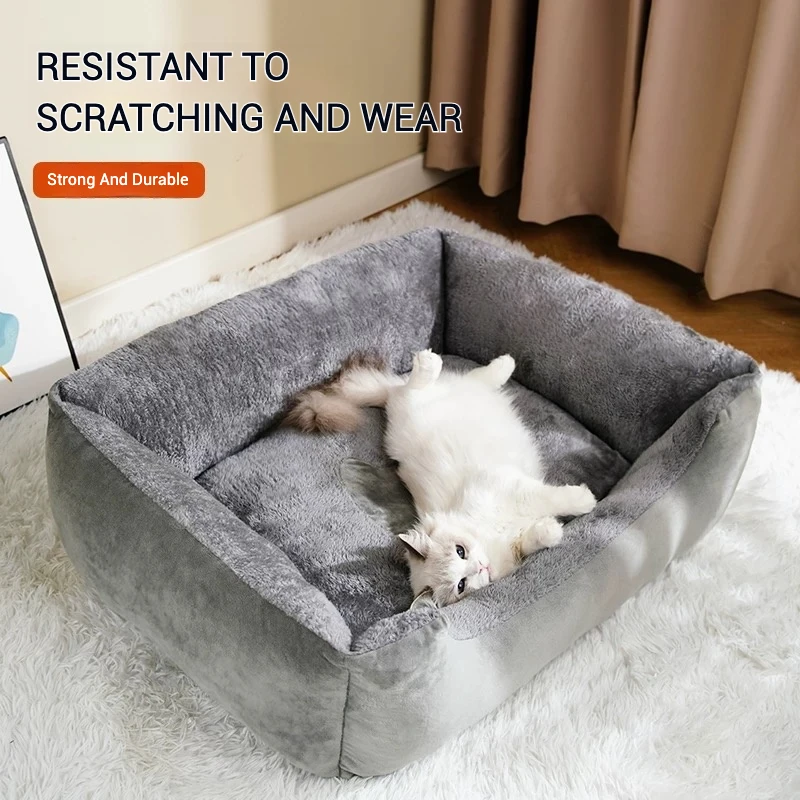 Pet Winter Warm Bed Large Space Plush Cotton Cat House Bed Dog Cushion Basket For Small Large Dog Pet Cold-proof Mattress