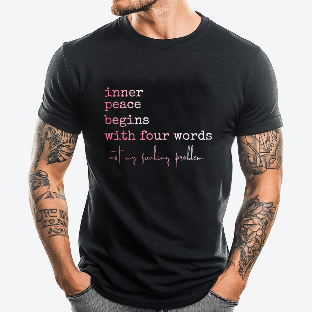 

Funny Inner Peace Stars With Four Words Printed T-Shirt Fashionable and Trendy Short Sleeve Tee Street