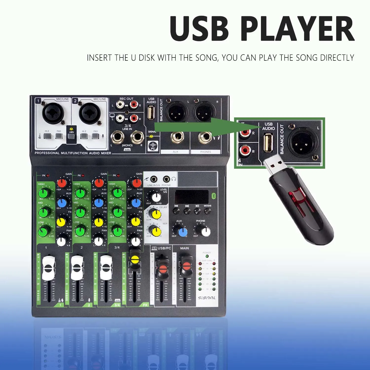 GAX-6BT Built-in 48V Power Supply Guitar Amplifier BT/MP3 Player Mixer, Suitable For Music Production Small Concert Webcast