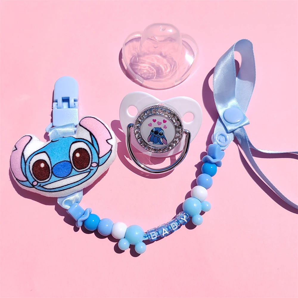 Stitch Anime White Amazing Silicone Dummy Personalized Stuffed Doll Handmade Holder Chain for Pacifier Boys Girls Birthday Gifts