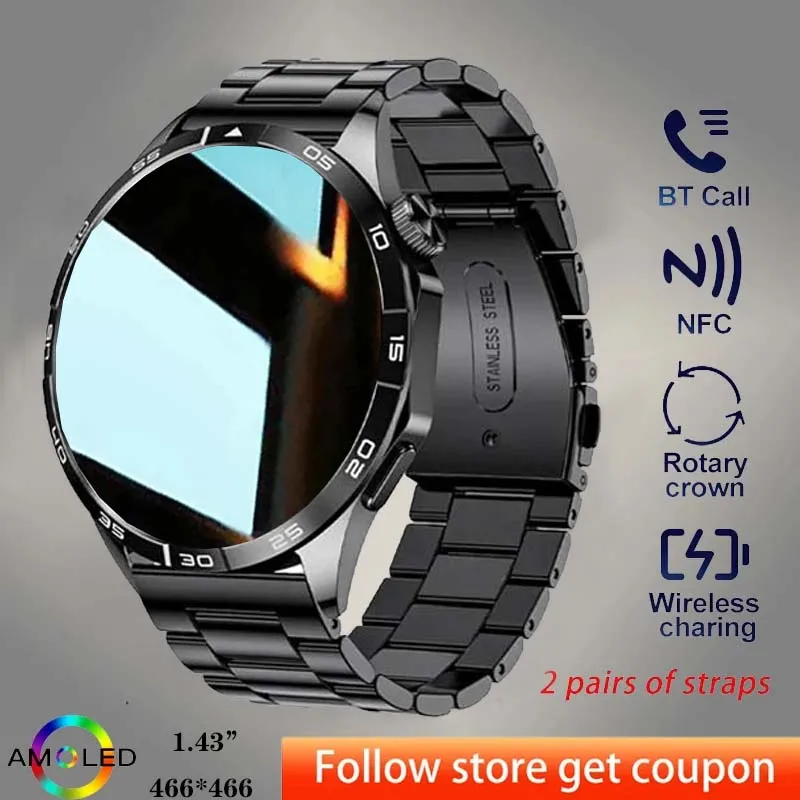 

New AMOLED Smart Watch Men 1.43-Inch 466*466 Touch Screen Heart Rate Monitoring Calorie Pedometer Exercise Track Smart Watch