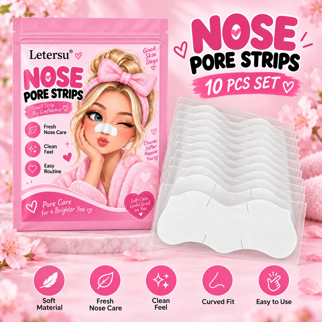 10PCS White Nose Pore Strips, Blackhead Remover Pore Cleansing Nose Patches, Soft Material Curved Fit Easy Use for Men Women