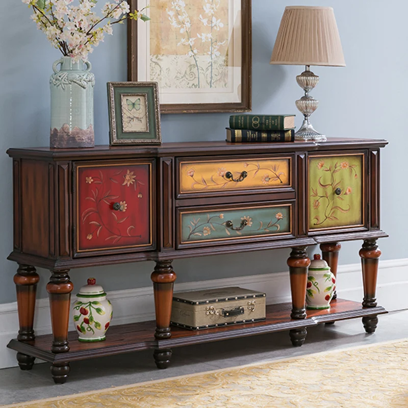 

Country Console Long T View Table Carved Vintage Side Table