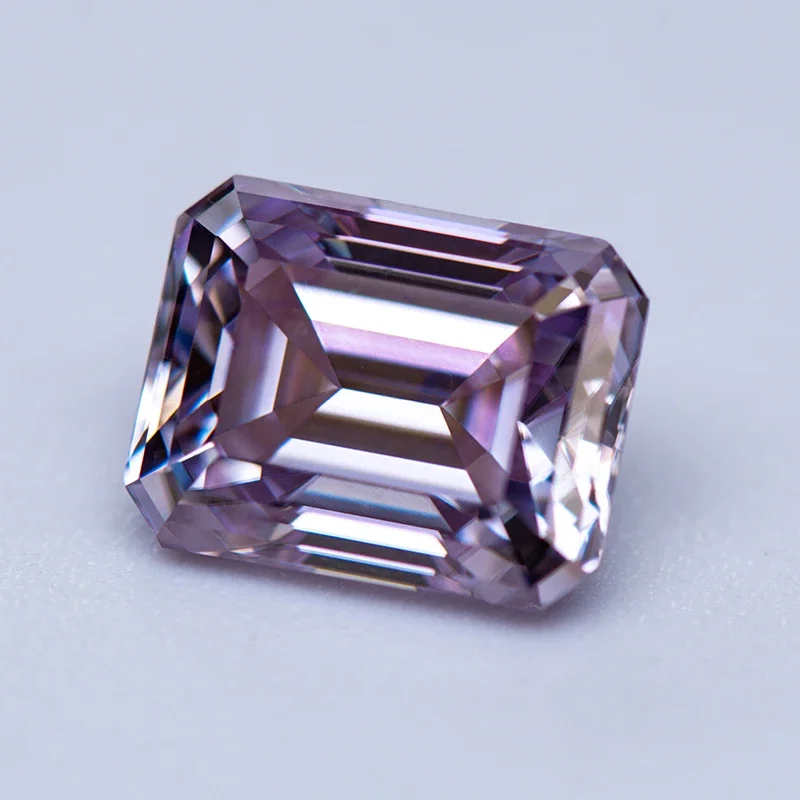 Moissanite Stone Emerald Cut Light Purple Color Gemstone Lab Grown Diamond Charms Woman DIY Jewelry Making With GRA Certificate