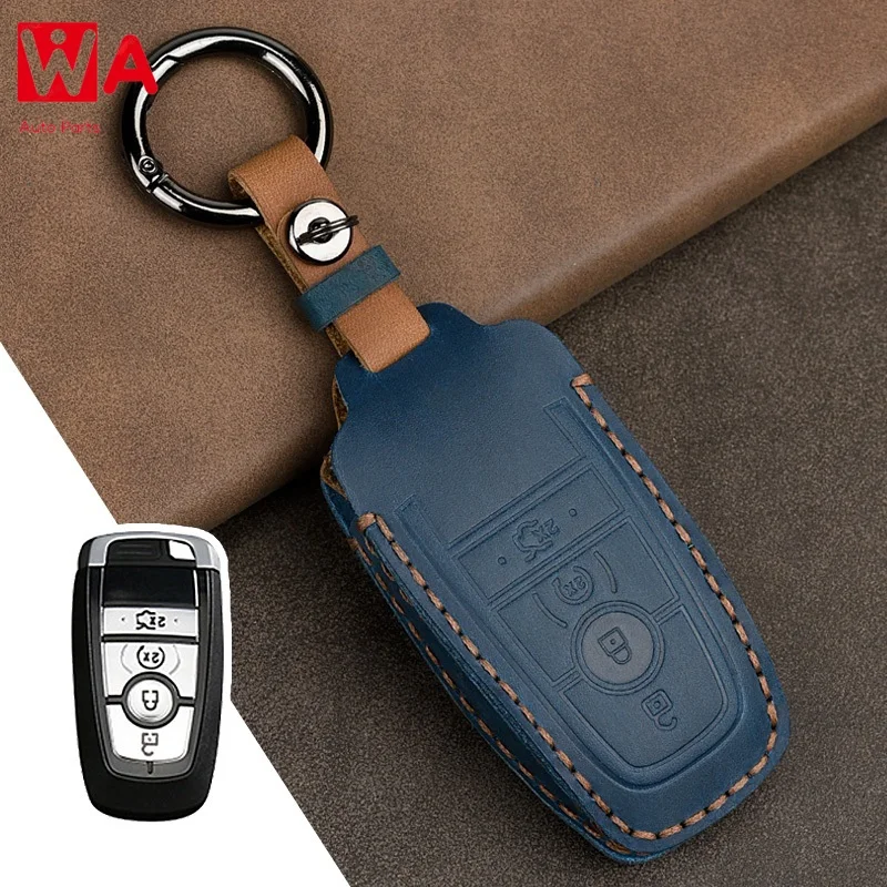 

Genuine Leather Handmade Car Key Cover Key Case For Ford Mondeo Fusion F150 Mustang Explorer Edge Ecosport F-150 F-250