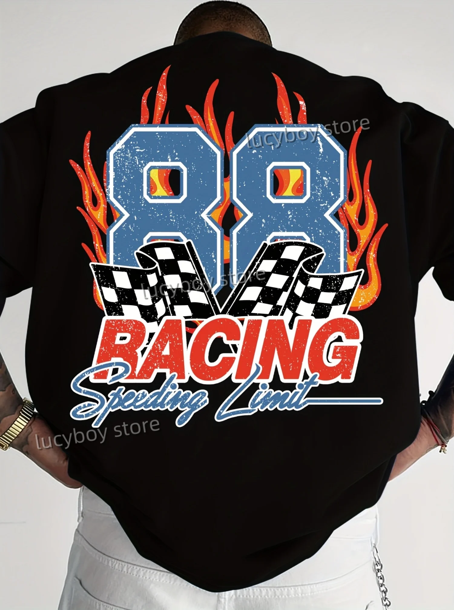 

new in MenNO.88 RACING Print Short Sleeve T Shirt Man O-Neck Color block jerseys Racing Tee Vintage Casual Tops Men Clothes