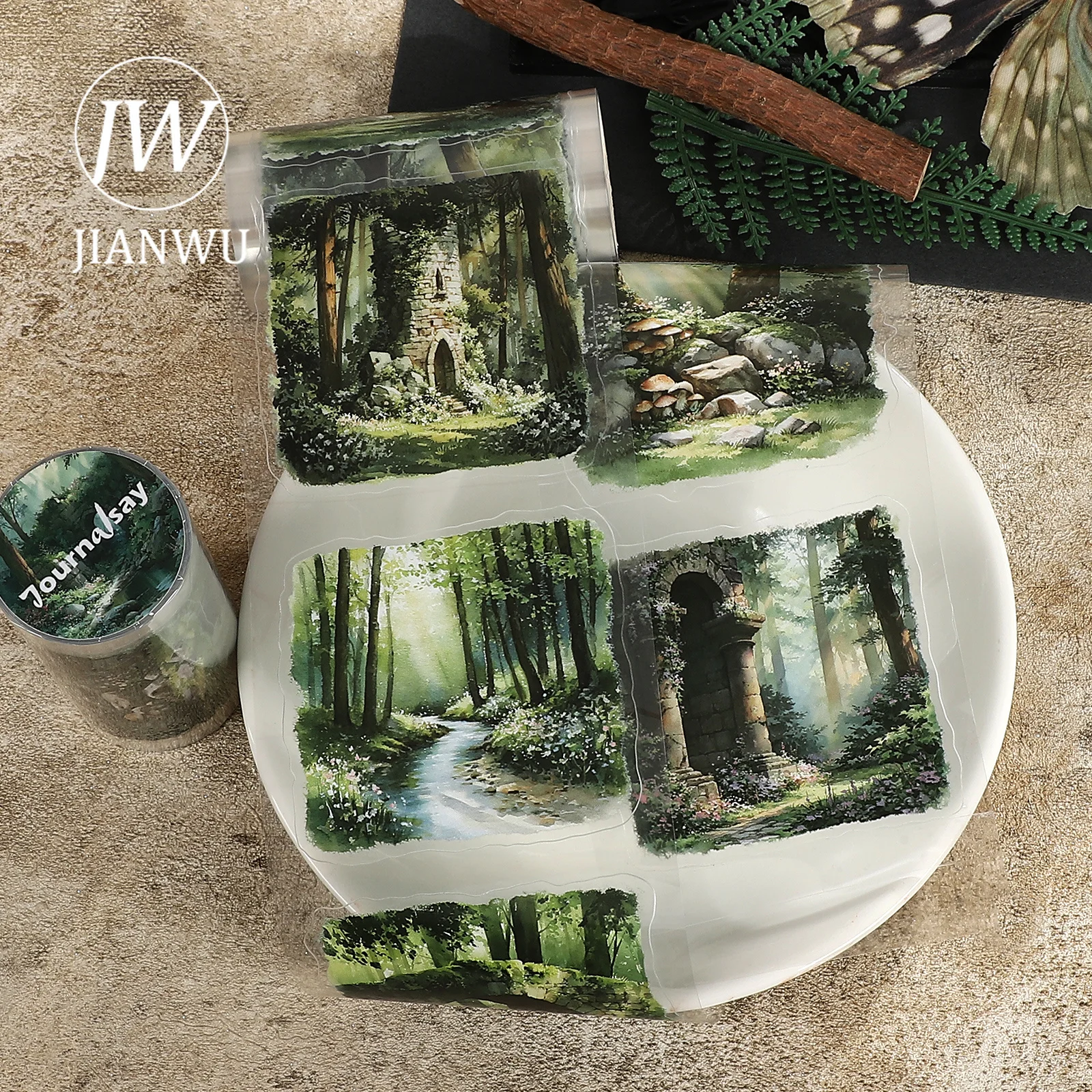 JIANWU 80mm*213cm Vintage Forest Tree  Landscape Material Collage Scrapbooking PET Tape Creative DIY Journal Stationery