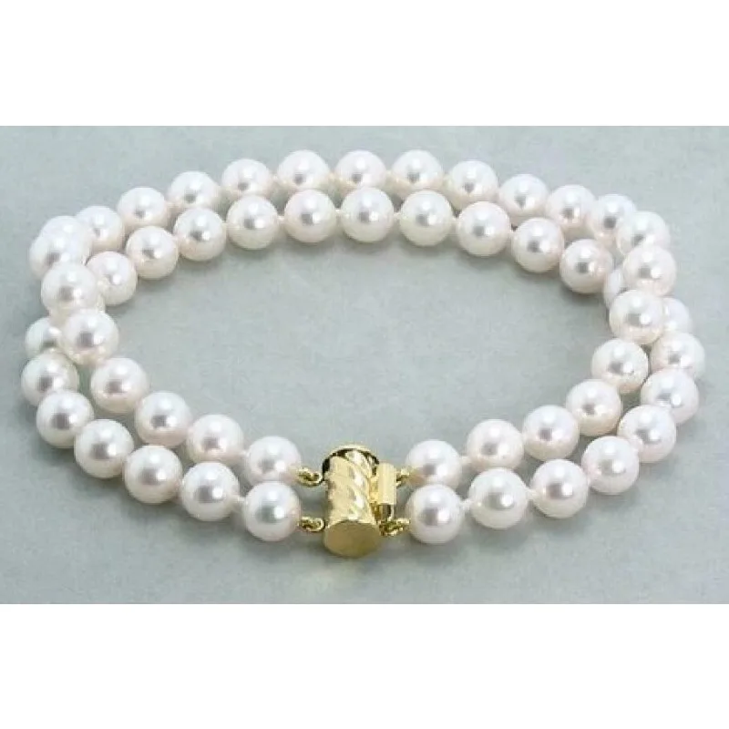 2 Row Real Natural AAAA 7-8mm White Akoya Women's Pearl Bracelet 7.5-8 14k Gold Buckle -