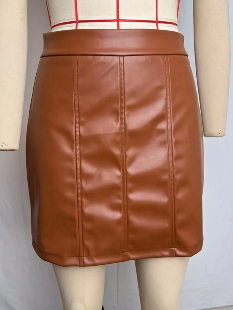 Moda aderente A-line Pu Gonne in pelle Donna 2026 Primavera Autunno Sexy alta Wasit Office Lady Gonna corta in nastro nero