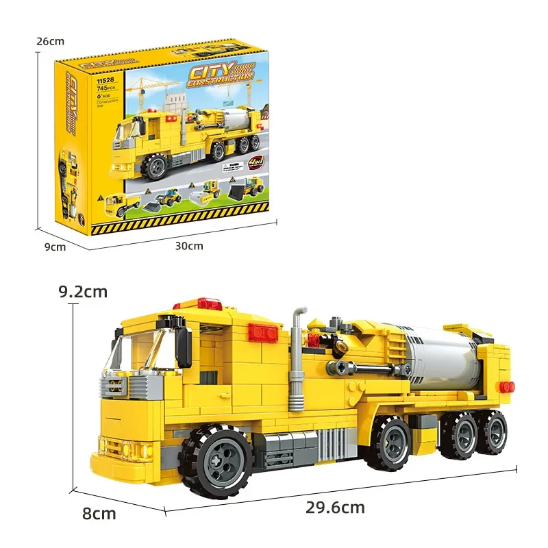 745 Pcs City 4 in 1 Kendaraan Konstruksi Blok Bangunan Excavator Dump Truck Mobil Batu Bata Mainan Edukatif Untuk Anak Laki-laki Hadiah Anak-anak
