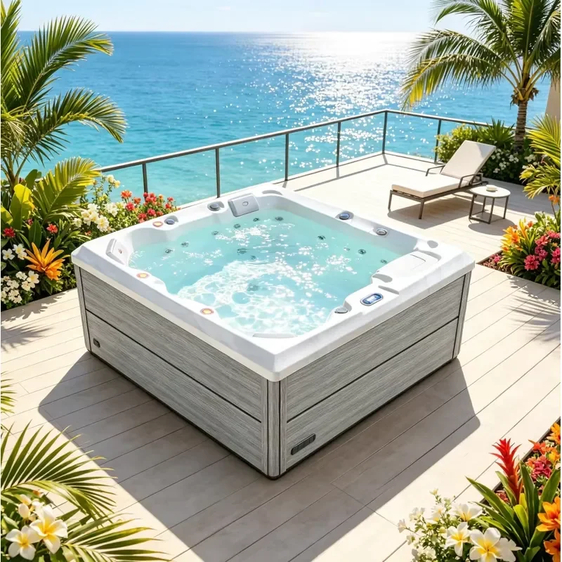 5 Person 2 Loungers Hot Tub - High-Efficiency Balboa Control System with Dual Insulation & Rapid Heating for Cold Climates.