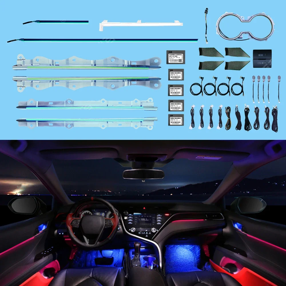 

RHD LHD для Toyota Camry 2018-2021 64-цветный светодиодный окружающий свет, лампа центрального управления, освещенная дверная лампа, атмосферный свет