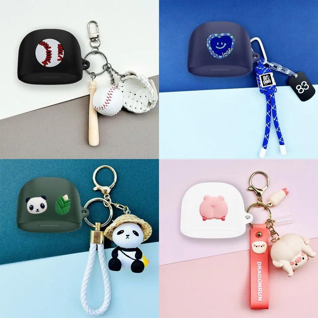 for ASUS ROG Cetra True Wireless Silicone Soft Case Protective Sleeve Cute Panda Baseball Keychain Pendant