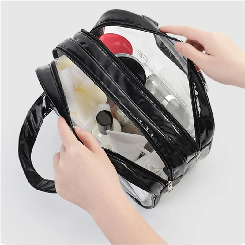 PU Waterproof Makeup Bag Portable Travel Transparent Storage Bag Large Capacity Dry Wet Separation Wash Bag Sports Special Bag