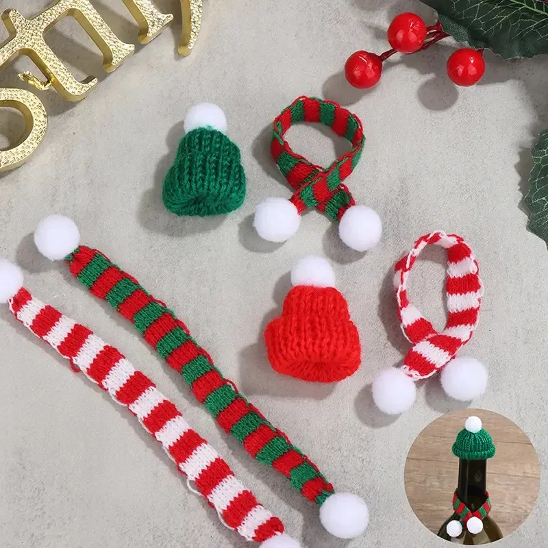 2025 Christmas Mini Knitted Doll Scarf  Hat Polyester Hair Ball Decorative Toy Accessories Strap Pet Scarf Christmas Decorations
