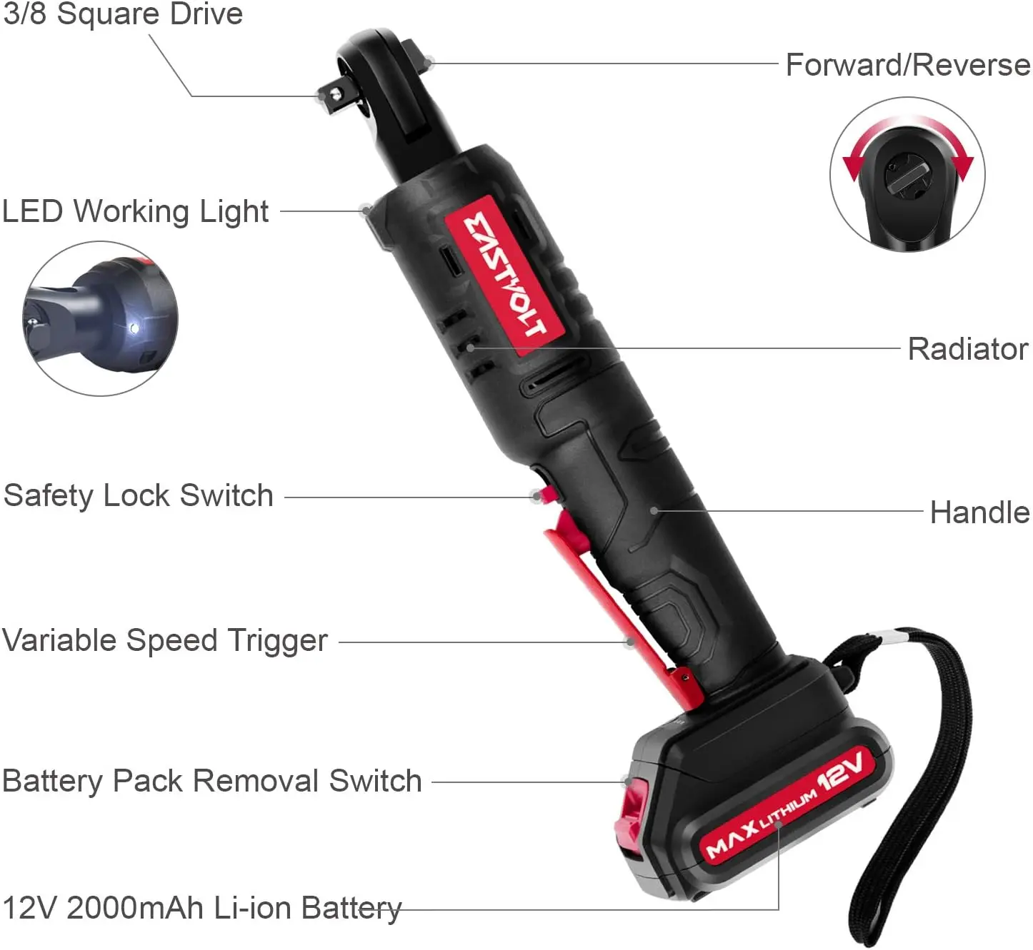  12V Cordless Electric Ratchet Wrench Set 3/8 Inch 35 Ft-lbs Power Wrench Tool Kit with Fast Charger, 2.0Ah Lithium-Ion