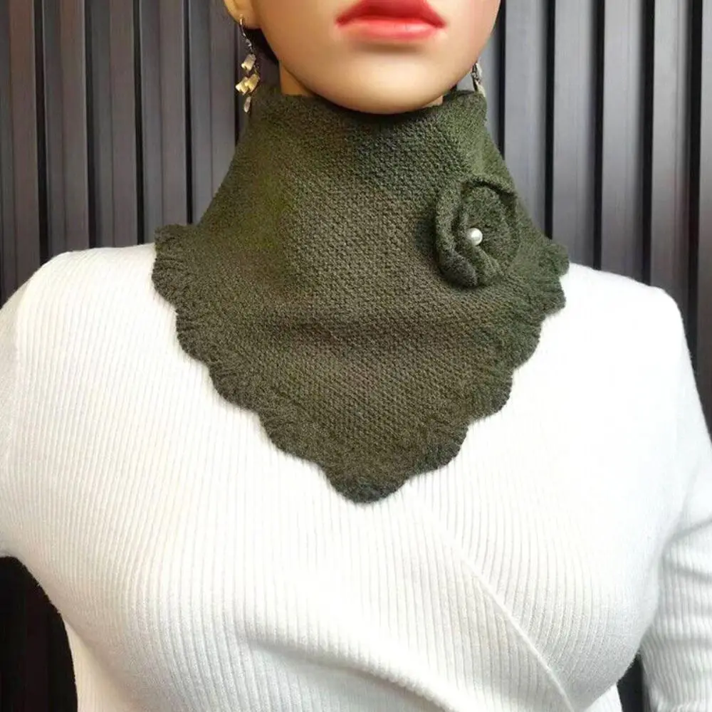 Triangle Tube Scarf Detachable Women Neck Warmer Crochet Flower Wavy Edge False Collar Loop Soft Winter Knit Cycling Accessories