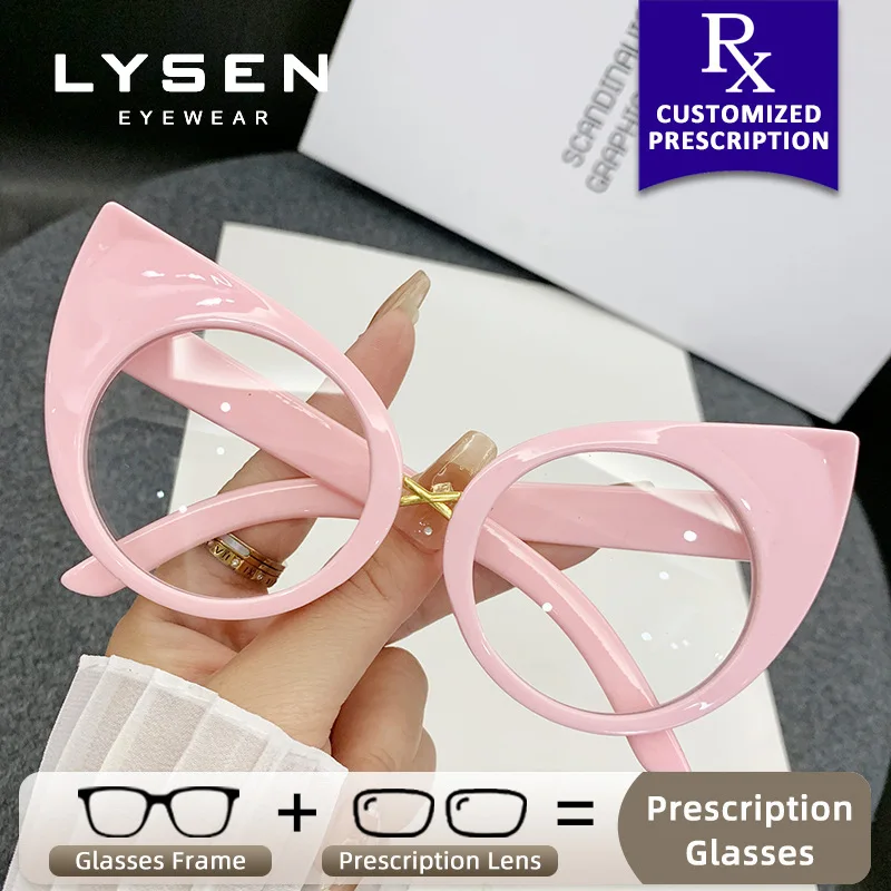 

LYSEN New Cat Eye Women Myopia Glasses Anti Blue Light Progressive Lenses UV Protection Customized Prescription Optical Glasses