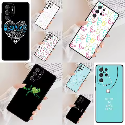 Doctor Medical Devices Stethoscope Phone Case For Samsung Galaxy S24 S23 S22 S21 Ultra S10 Note 10 Pro S20 Plus FE S9 S8 Cover