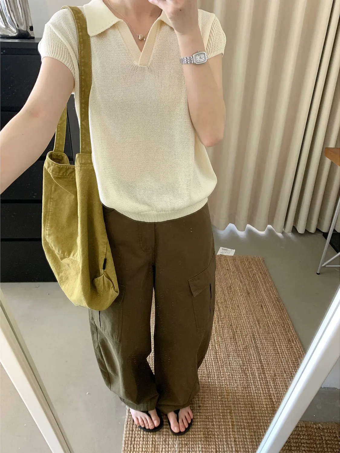 

Spring Fashion Korean Style Chic Versatile Slightly Loose Short Sleeve Collar Knitted T-Shirt for Women