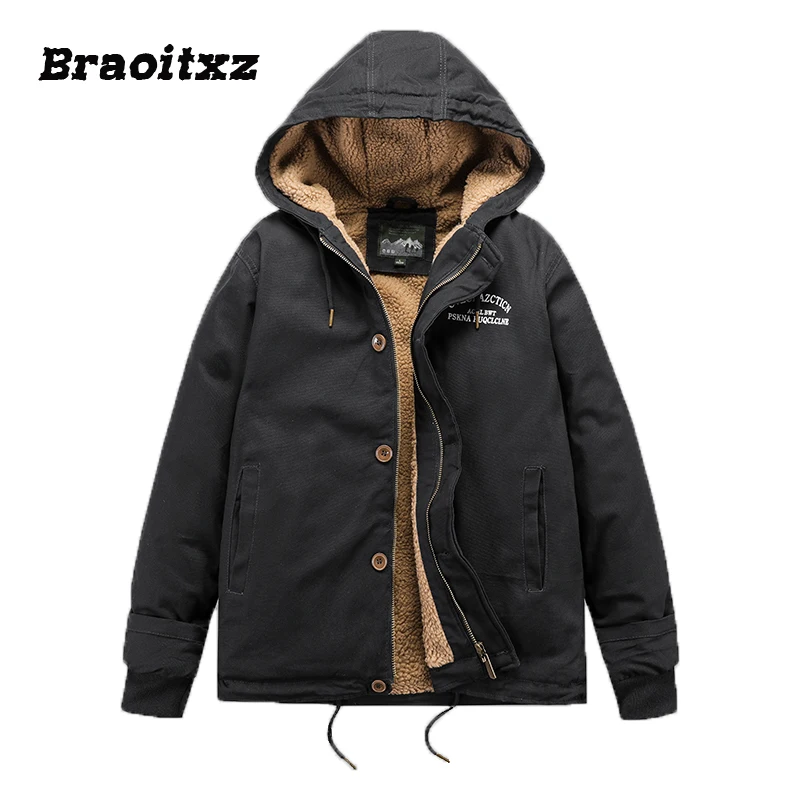 

2023 New Men Autumn Winter Outdoor Sports Daily Casual Windproof Keep Warm Cargo Jacket Men Plus Velvet Hooded Cargo Jacekt Men