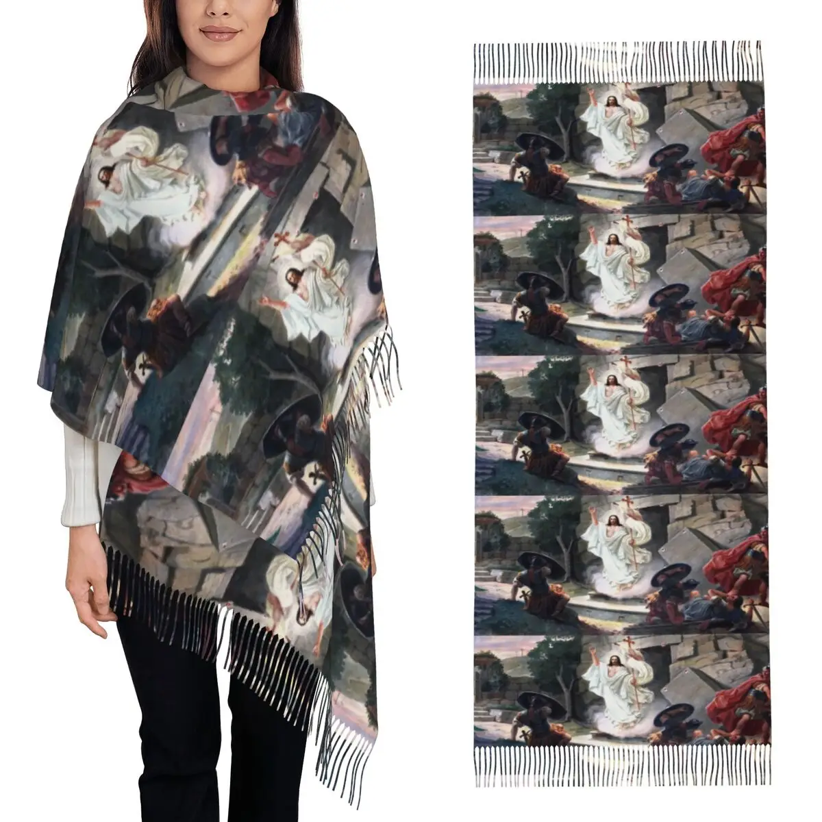 

Christian Ancient CrossTomb In Cemetery Cross Jesus Scarf Tassel Scarves for Women Shawls and Wraps Large Fall Winter Shawl Wrap