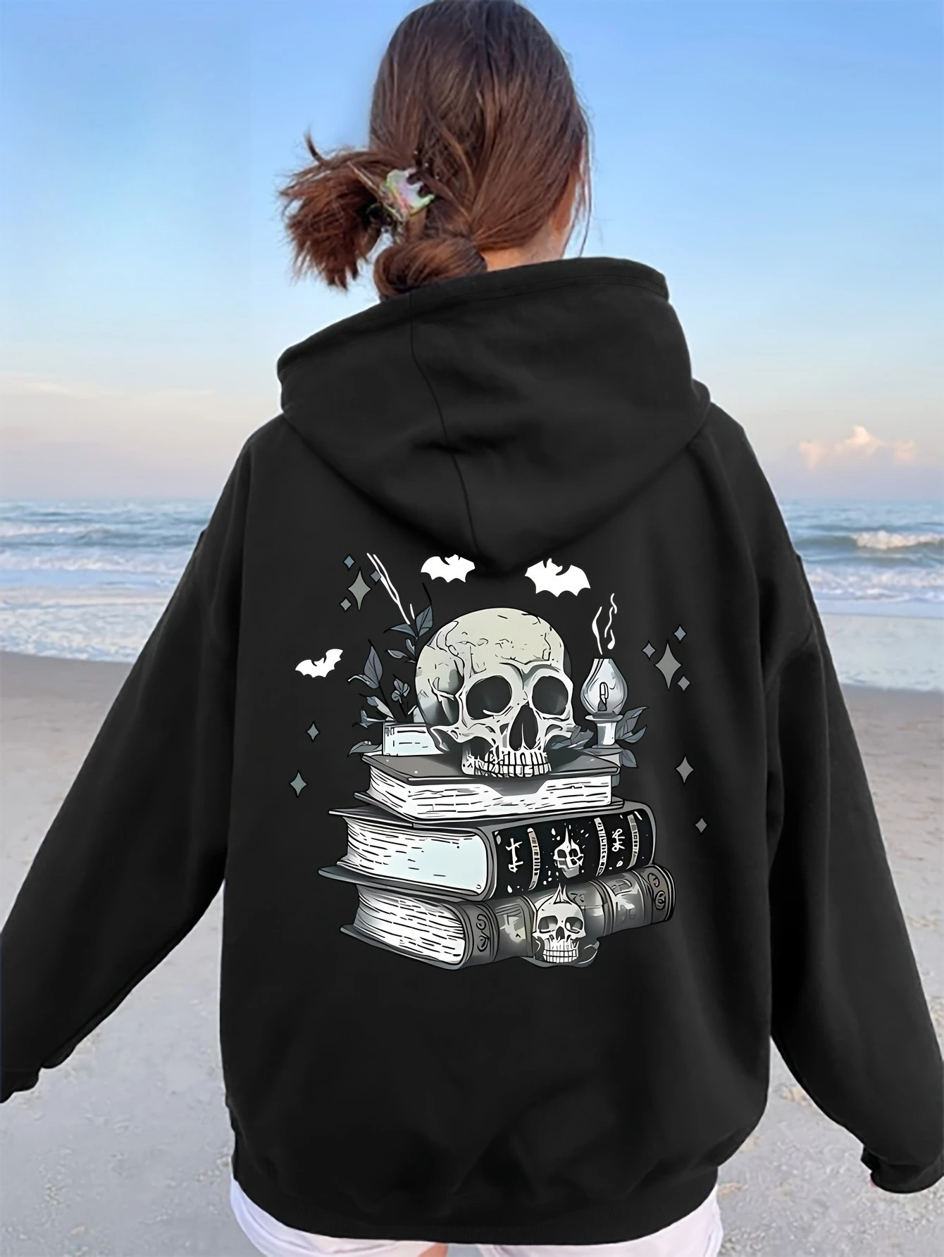 

Skull Book Graphic Printing Autumn and Winter Men's and Women's Hoodies Casual Loose Outdoor Street Sports Training Brand