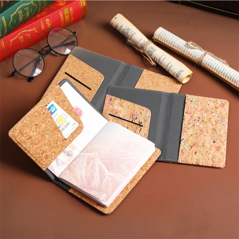 

New Cork PU Leather Air Ticket Passport Cover Fashion ID Business Card Holder Mini Wallet Travel Abroad Passport Protection Case