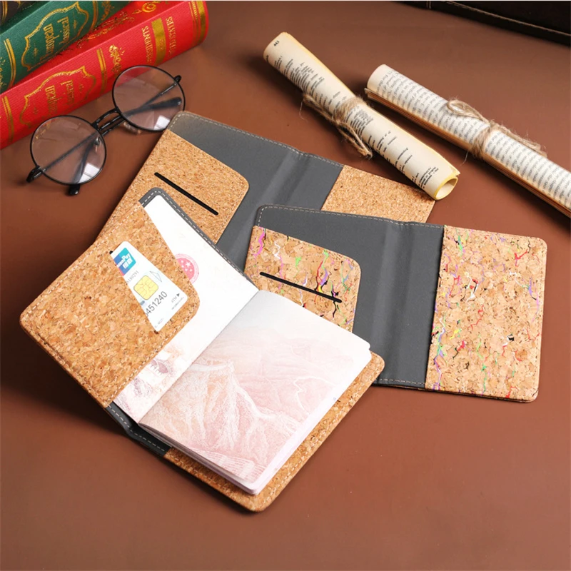 New Cork PU Leather Air Ticket Passport Cover Fashion ID Business Card Holder Mini Wallet Travel Abroad Passport Protection Case