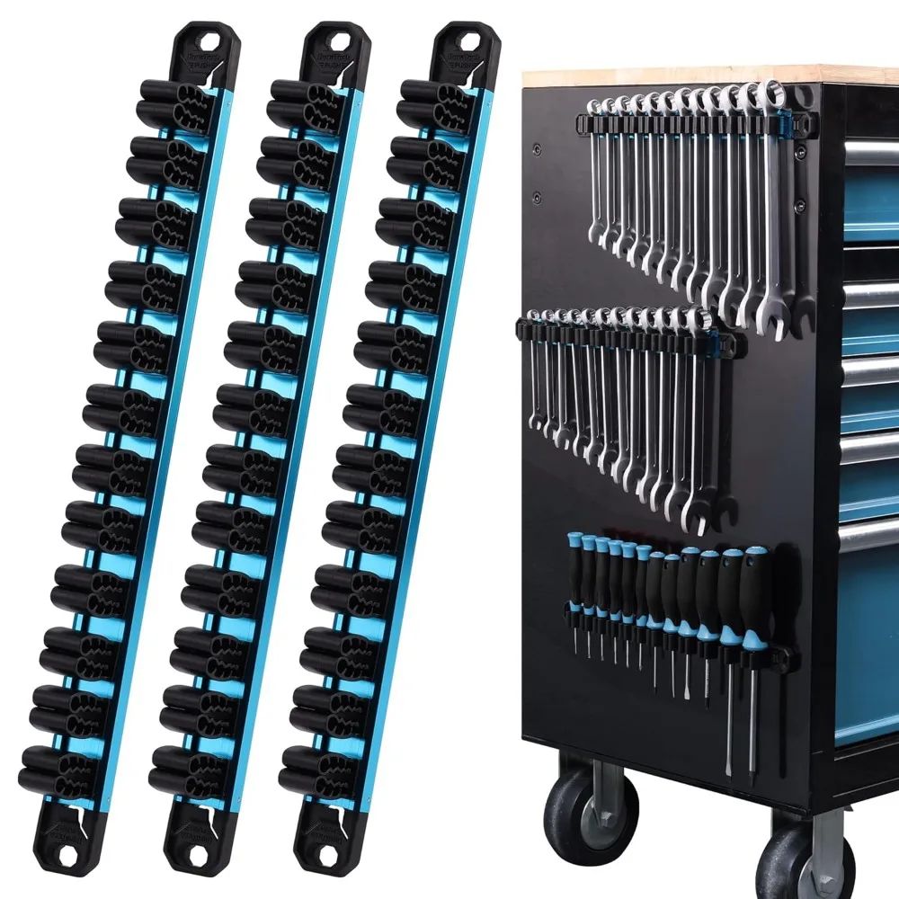 Magnetic Screwdriver and Wrench Holder Aluminum Rail 36 Slots Tool Organizer