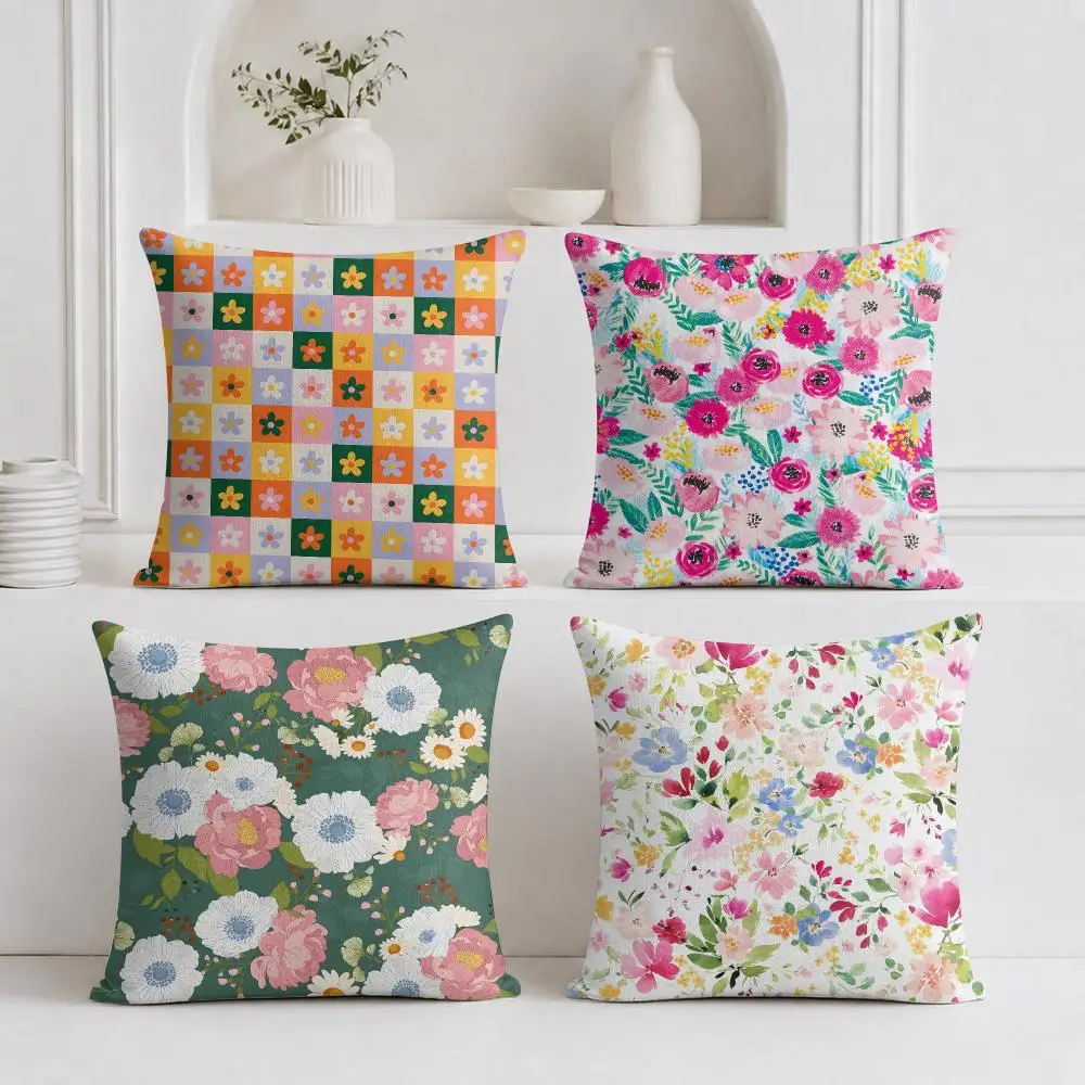 Watercolor Floral Seamless Pattern Cushion Cover Plush Fabric Soft Double-Sided Printed Sofa Warm Winter Home Gift Pillow Cover