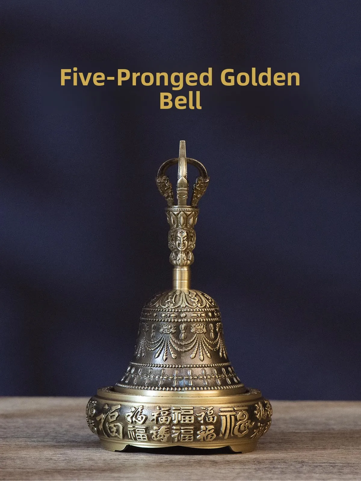 Bronze Handheld Tripod Bell Tai Chi BaGua Weighted Five-Part Diamond Bell Kitchen Decorations Chinese Style Artifacts Metal Base