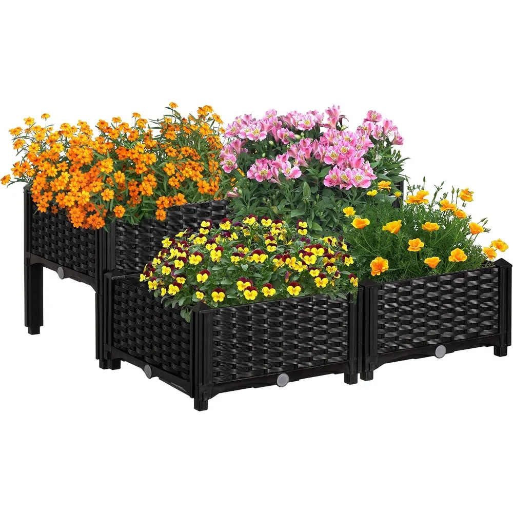 سرير حديقة مرتفع بدون براغي صندوق زراعة خارجي سهل التجميع وبستنة بلاستيكية متينة للزهور والأعشاب والخضروات #5